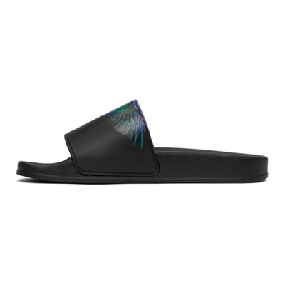 Shop Marcelo Burlon County Of Milan Black & Blue Wings Slides In Black Blue