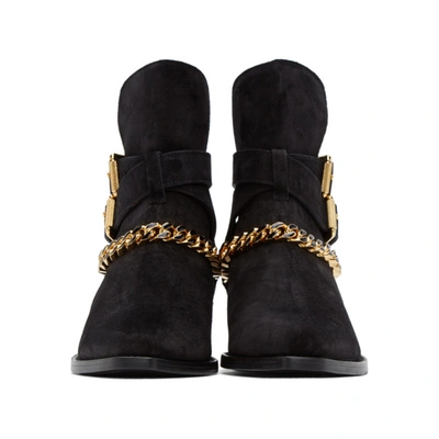 Shop Amiri Black Suede Jodhpur Chain Boots