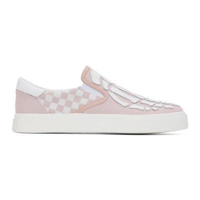 Shop Amiri Pink Checkered Skeleton Slip-on Sneakers In Pink/white