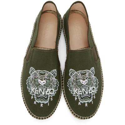 Shop Kenzo Khaki Canvas Tiger Head Espadrilles In 51 Dark Khaki