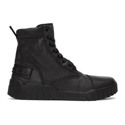 Shop Diesel Black H-rua Am Lace-up Boots In T8013 Black