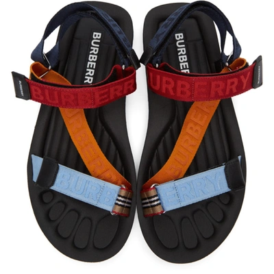 Shop Burberry Multicolor Jacquard Logo Sandals In Bright Red