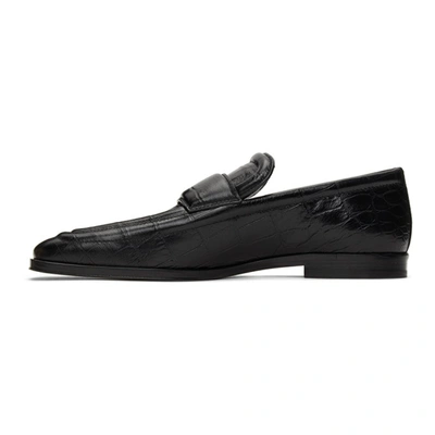 Shop Bottega Veneta Black Croc Loafers In 1000 Black