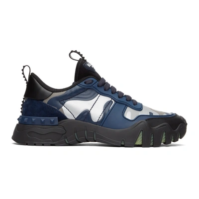 Shop Valentino Black And Blue  Garavani Camo Rockrunner Sneakers In 53g New Bal