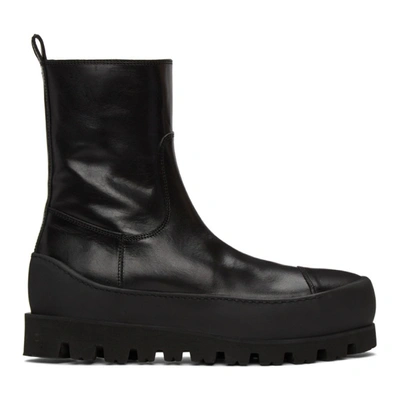 Shop Ann Demeulemeester Black Leather Zip Boots In Tucson Nero