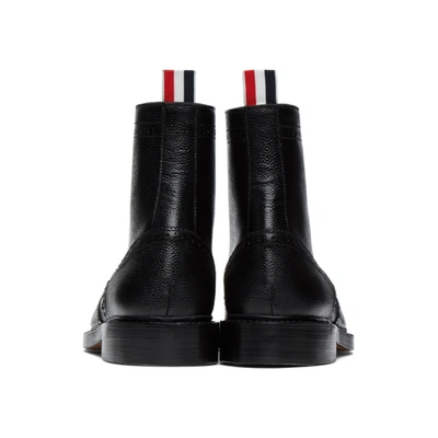 Shop Thom Browne Black Pebble Leather Wingtip Boots In 001 Black