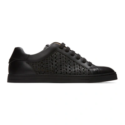 Shop Fendi Black Leather Logo Sneakers In F0abb Nero+