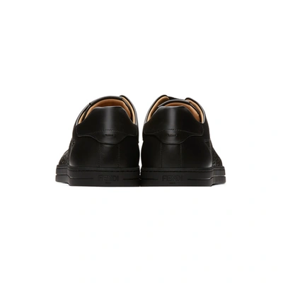 Shop Fendi Black Leather Logo Sneakers In F0abb Nero+