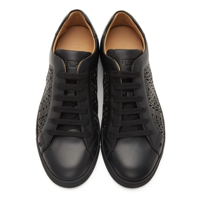 Shop Fendi Black Leather Logo Sneakers In F0abb Nero+