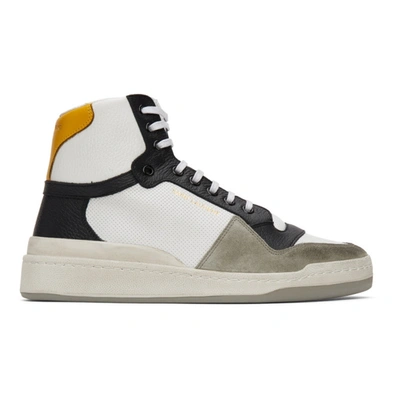 Shop Saint Laurent White & Yellow Paneled High-top Sneakers In 9664 White