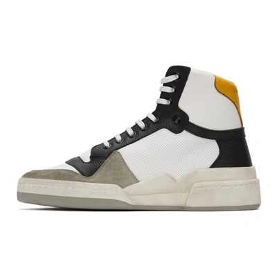 Shop Saint Laurent White & Yellow Paneled High-top Sneakers In 9664 White