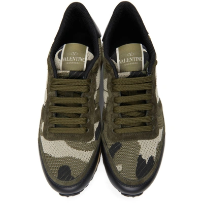 Shop Valentino Green  Garavani Mesh Camouflage Rockrunner Sneakers In 31r Fango-n