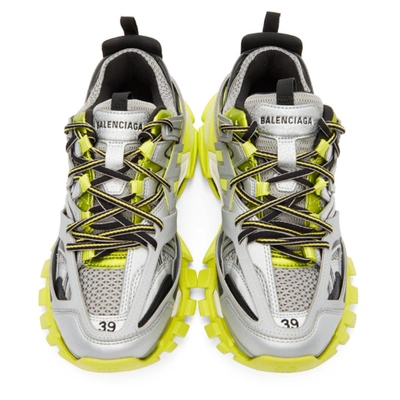 Shop Balenciaga Silver & Green Track Sneakers In 1230silver