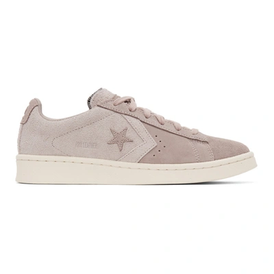 Shop Converse Pink Suede Pro Leather Ox Sneakers In Gray/gum
