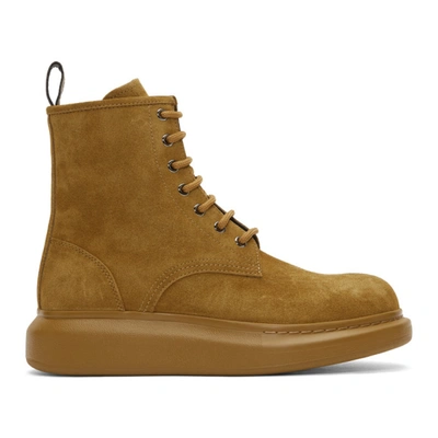 Shop Alexander Mcqueen Beige Suede Lace-up Boots In 9821chwood