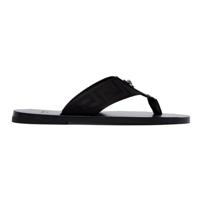 Black Greca Flip Sandals |