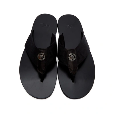 Shop Versace Black Leather Medusa Thong Sandals In D41e Black