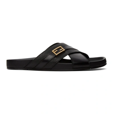 Shop Fendi Black & Gold Baguette Sandals In F0abb Black