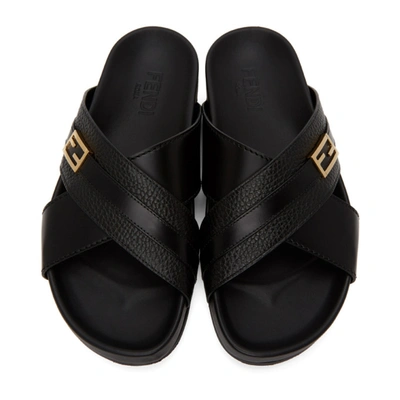 Shop Fendi Black & Gold Baguette Sandals In F0abb Black