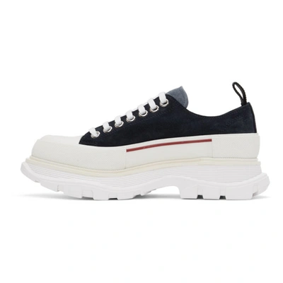 Shop Alexander Mcqueen Navy And White Suede Tread Slick Platform Sneakers In 4018 Navywh