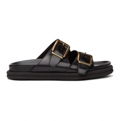 Shop Dries Van Noten Black Leather Slip-on Sandals In 900 Black