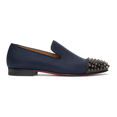 Shop Christian Louboutin Navy & Black Spooky Spike Loafers In J275 Navy/b