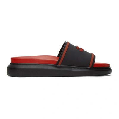 Shop Alexander Mcqueen Black And Red Hybrid Logo Slides In 1037 Blklre