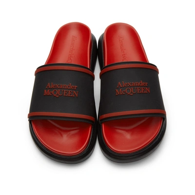 Shop Alexander Mcqueen Black And Red Hybrid Logo Slides In 1037 Blklre