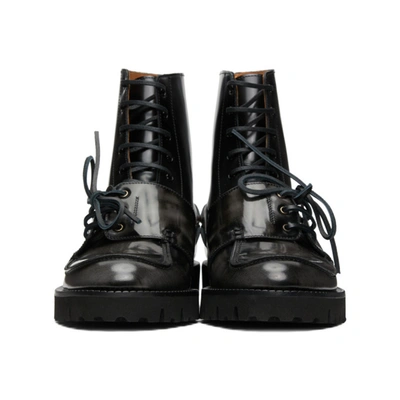 Shop Maison Margiela Black Leather Lace-up Boots In Grey/black