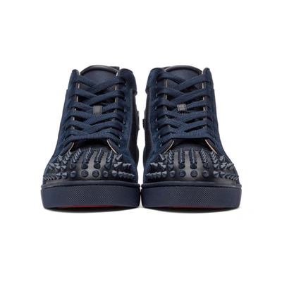 Shop Christian Louboutin Navy Canvas Lou Spikes Orlato High-top Sneakers In Bl1u Navy