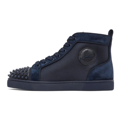 Shop Christian Louboutin Navy Canvas Lou Spikes Orlato High-top Sneakers In Bl1u Navy