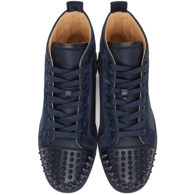 Shop Christian Louboutin Navy Canvas Lou Spikes Orlato High-top Sneakers In Bl1u Navy
