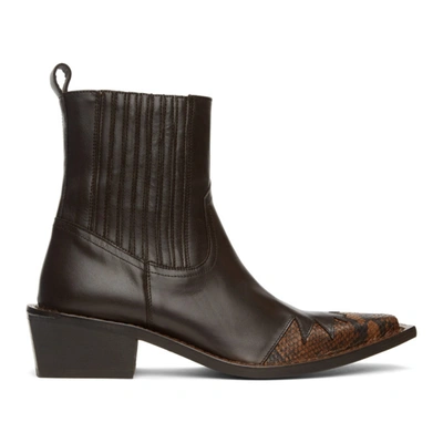 Shop Martine Rose Brown Snake Chelsea Boots