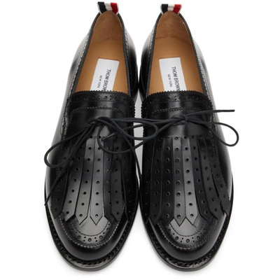 Shop Thom Browne Black Perforated Kilted Loafers In 001 Black