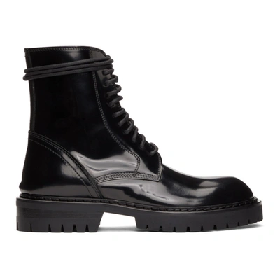 Shop Ann Demeulemeester Black Combat Boots In Abrasi Nero
