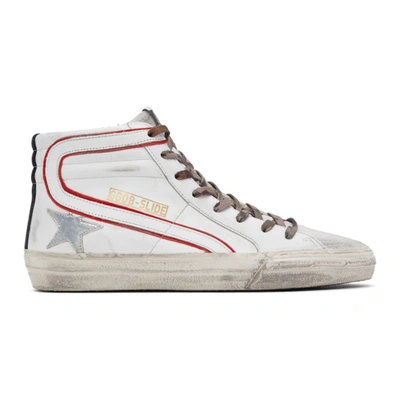 Shop Golden Goose White & Red Slide High-top Sneakers In 80185 White