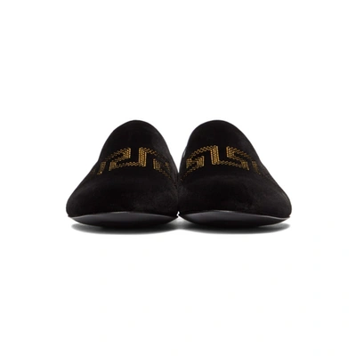 Shop Versace Black Embroidered Greca Loafers In D4191 Black