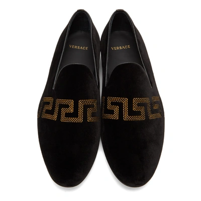 Shop Versace Black Embroidered Greca Loafers In D4191 Black