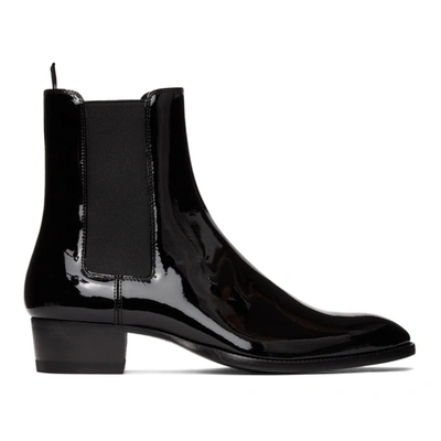 Shop Saint Laurent Black Patent Wyatt Chelsea Boots In 1000 Nero