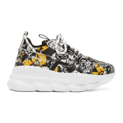 Shop Versace Black & Gold Barocco Chain Reaction Sneakers In Dbn9 White