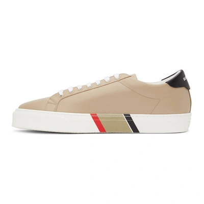 Shop Burberry Beige Bio-based Striped Sole Sneakers In Honey/black