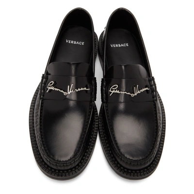Shop Versace Black Gv Signature Loafers In D41p Blksil