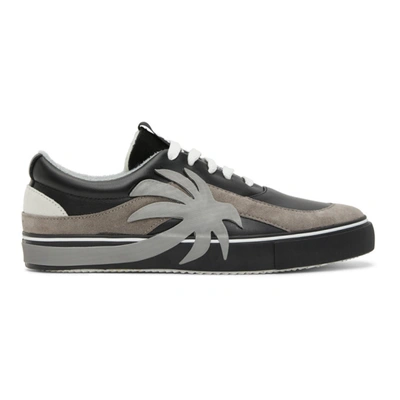Shop Palm Angels Black And Grey Palm Vulcanized Low Sneakers In Black Silve