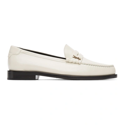 Shop Saint Laurent Off-white Monogram Penny Loafers In 1906 Pearl