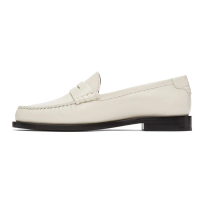 Shop Saint Laurent Off-white Monogram Penny Loafers In 1906 Pearl