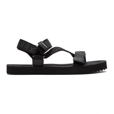 Shop Burberry Black Jacquard Logo Sandals