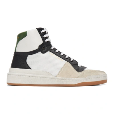 Shop Saint Laurent White & Green Paneled High-top Sneakers In 9659 White