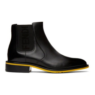 Shop Fendi Black Leather Chelsea Boots In F1os5 Black