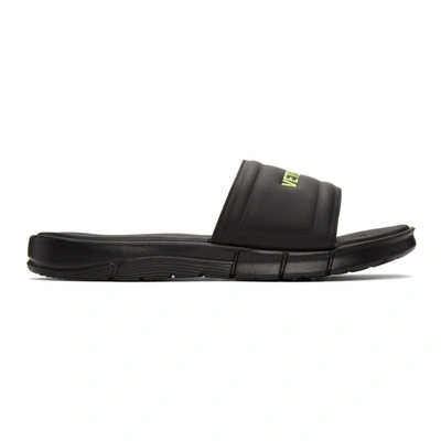 Shop Vetements Black Reebok Edition Logo Slides In Black / Yellow 14620