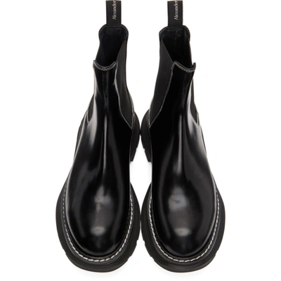 Shop Alexander Mcqueen Black Contrast Stitch Tread Chelsea Boots In 1053 Black/ivory